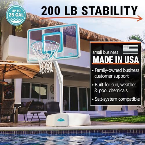 The Top 6 Pool Basketball Hoops - Dunn-Rite pool basketball hoop assembled poolside