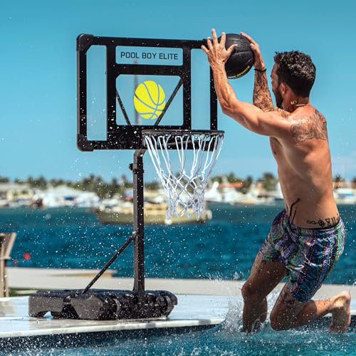 The Top 6 Pool Basketball Hoops - Pool Boy Sports hoop with three included composite leather basketballs